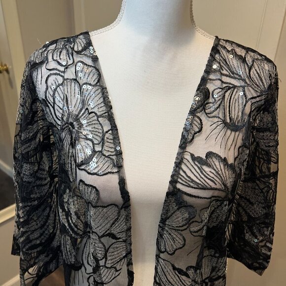 NWT Anne Klein Black Oversized Sheer Cardigan with Sequins, Size S/M - Picture 4 of 16